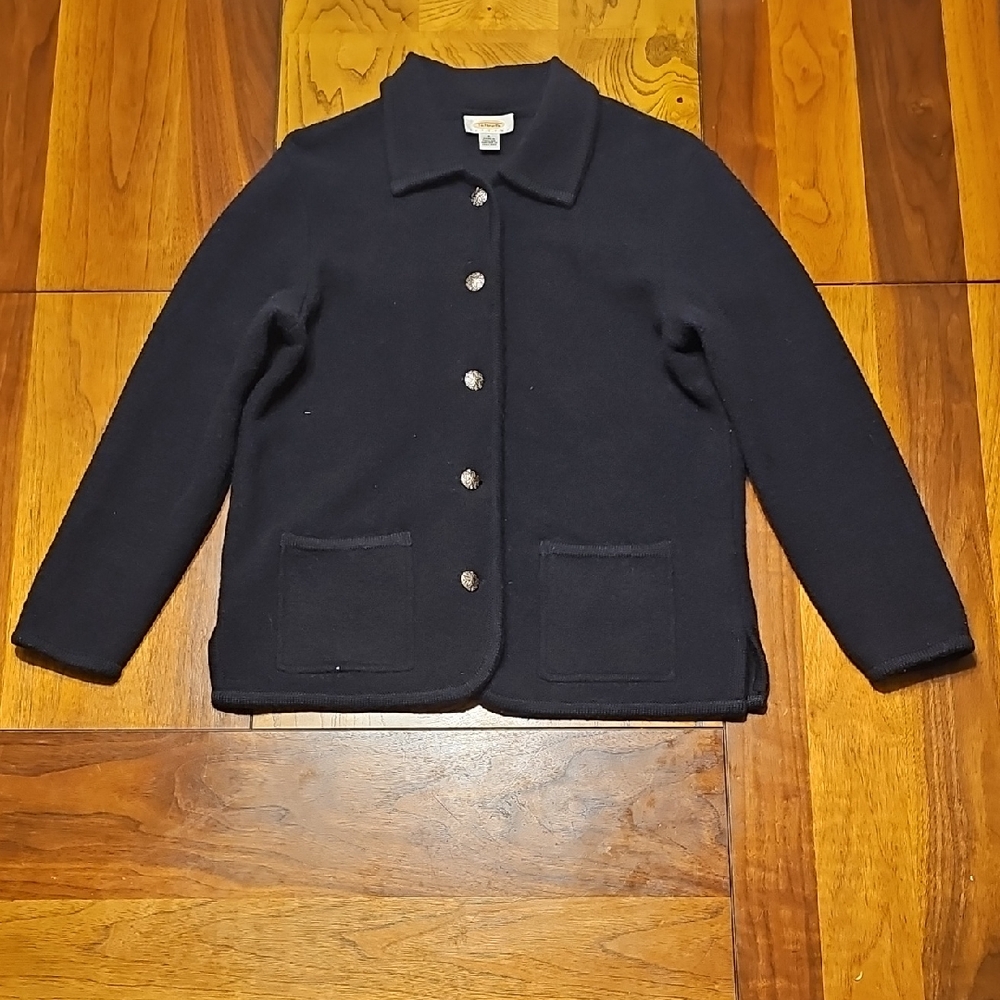 Talbots Black Women's Blazer with Silver Buttons